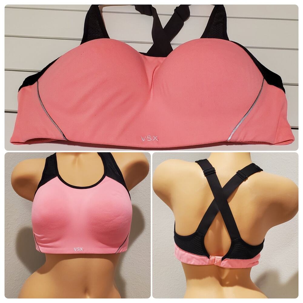 Victoria's Secret VSX Vintage Racerback Sports Bra Pink Black 38C